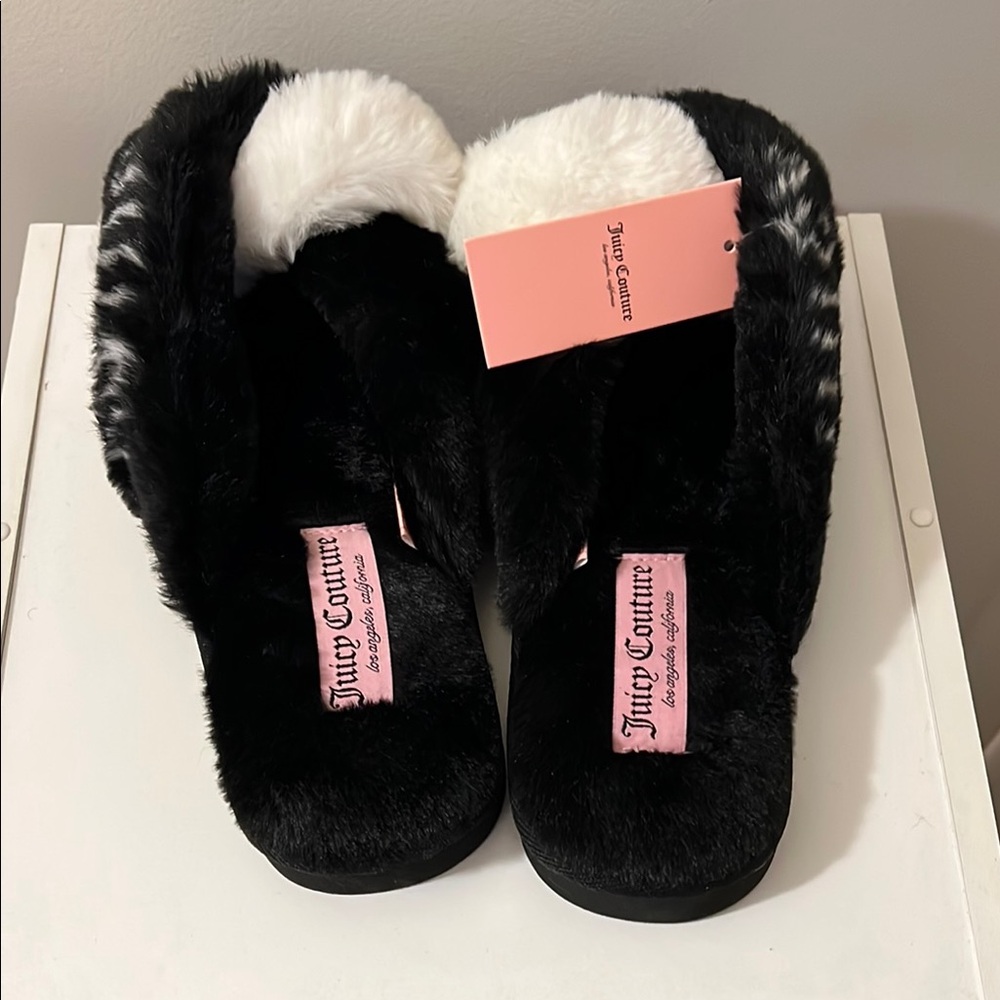 NIB Juicy Couture Highnyss Black Faux Fur Slippers - Picture 10 of 11